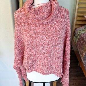 Free People Pink Marled Cowl Neck Sweater